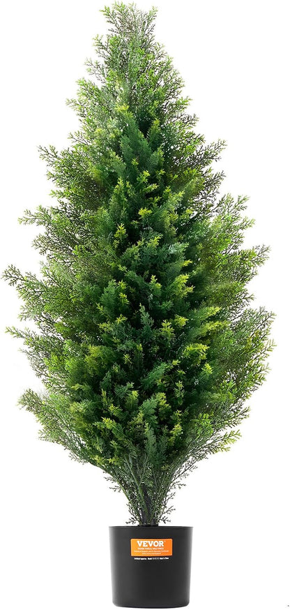 Artificial Cedar Topiary Trees, 48 inch 2 Set Faux Pine Shrubs Plants, Fake Silk Tree Look Real, Easy Assembly for Decor Front Porch Outdoor Patio Garden Balcony Backyard Indoor Office