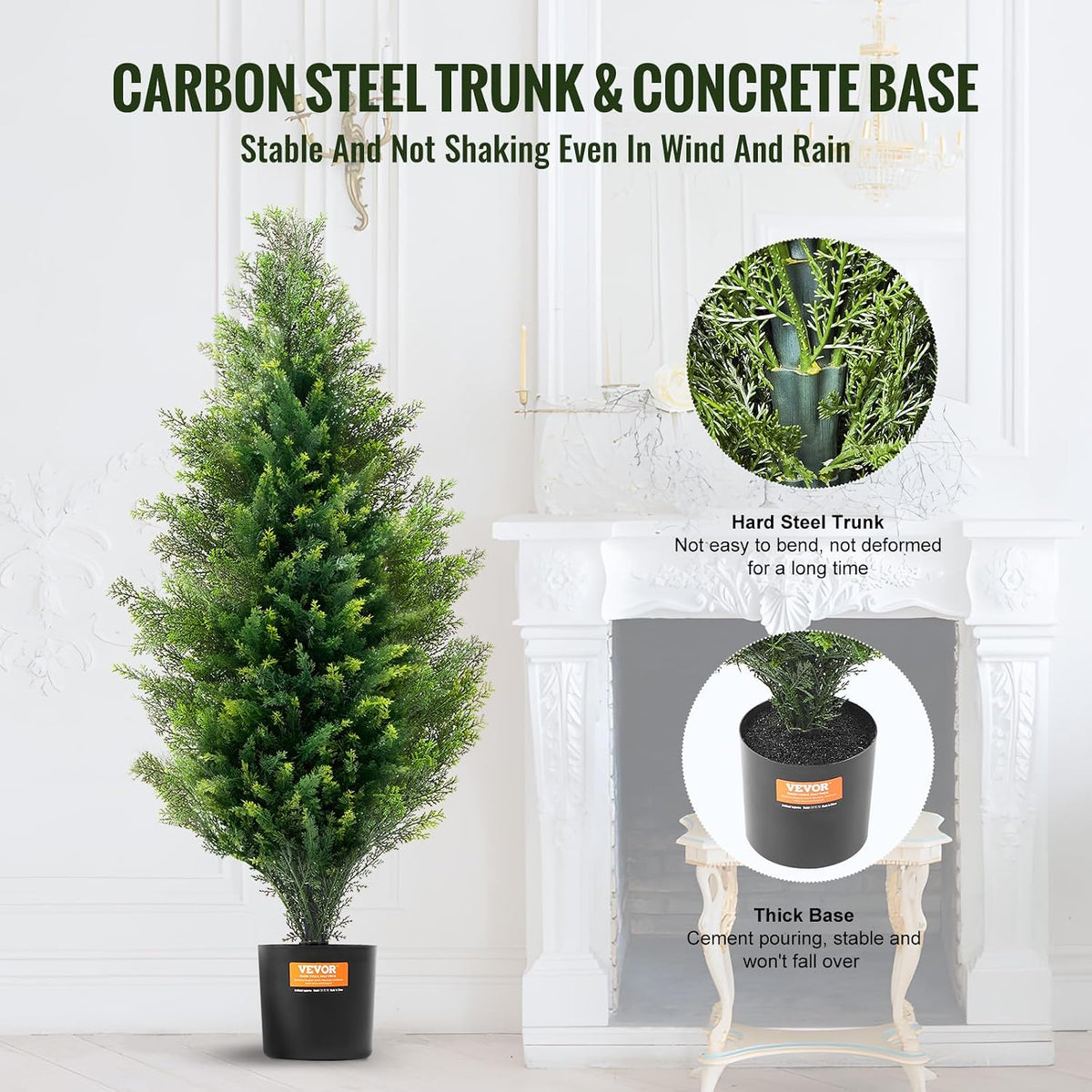 Artificial Cedar Topiary Trees, 48 inch 2 Set Faux Pine Shrubs Plants, Fake Silk Tree Look Real, Easy Assembly for Decor Front Porch Outdoor Patio Garden Balcony Backyard Indoor Office