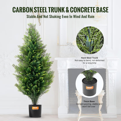 Artificial Cedar Topiary Trees, 48 inch 2 Set Faux Pine Shrubs Plants, Fake Silk Tree Look Real, Easy Assembly for Decor Front Porch Outdoor Patio Garden Balcony Backyard Indoor Office