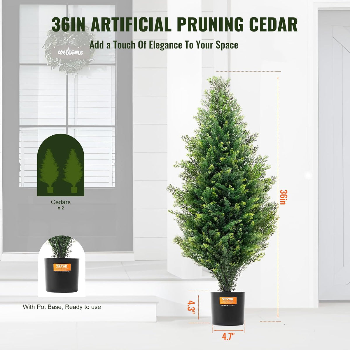 Artificial Cedar Topiary Trees, 48 inch 2 Set Faux Pine Shrubs Plants, Fake Silk Tree Look Real, Easy Assembly for Decor Front Porch Outdoor Patio Garden Balcony Backyard Indoor Office