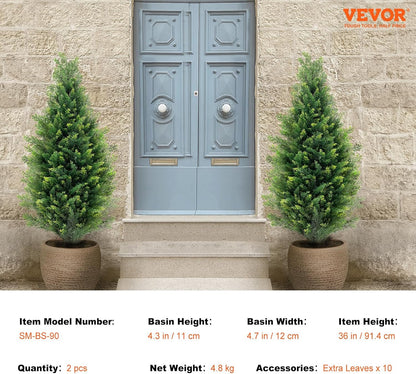 Artificial Cedar Topiary Trees, 48 inch 2 Set Faux Pine Shrubs Plants, Fake Silk Tree Look Real, Easy Assembly for Decor Front Porch Outdoor Patio Garden Balcony Backyard Indoor Office