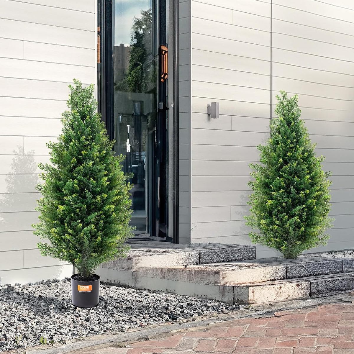 Artificial Cedar Topiary Trees, 48 inch 2 Set Faux Pine Shrubs Plants, Fake Silk Tree Look Real, Easy Assembly for Decor Front Porch Outdoor Patio Garden Balcony Backyard Indoor Office