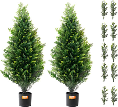 Artificial Cedar Topiary Trees, 48 inch 2 Set Faux Pine Shrubs Plants, Fake Silk Tree Look Real, Easy Assembly for Decor Front Porch Outdoor Patio Garden Balcony Backyard Indoor Office