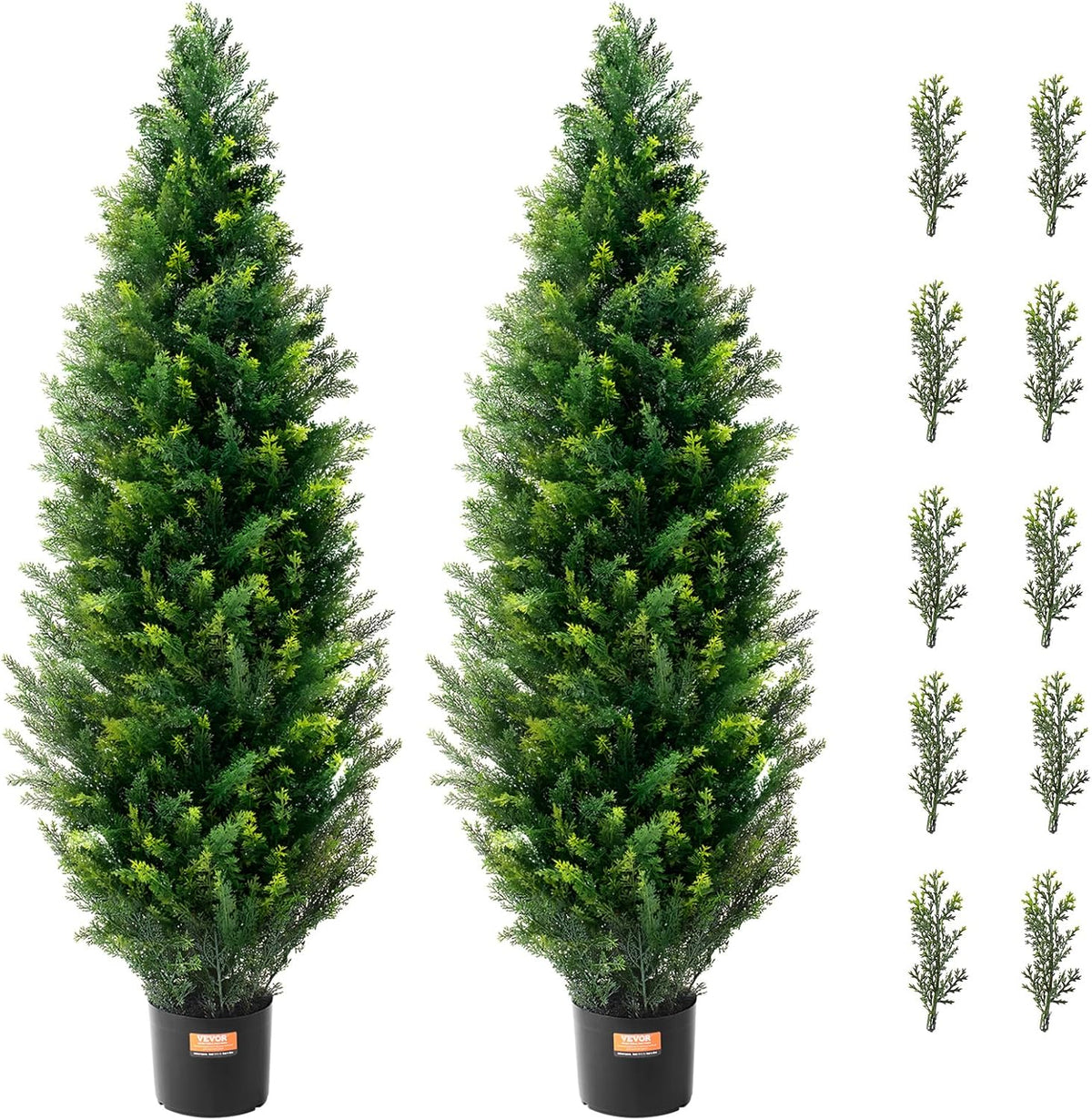 Artificial Cedar Topiary Trees, 48 inch 2 Set Faux Pine Shrubs Plants, Fake Silk Tree Look Real, Easy Assembly for Decor Front Porch Outdoor Patio Garden Balcony Backyard Indoor Office