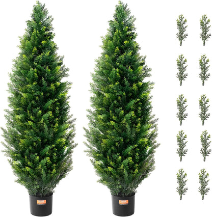 Artificial Cedar Topiary Trees, 48 inch 2 Set Faux Pine Shrubs Plants, Fake Silk Tree Look Real, Easy Assembly for Decor Front Porch Outdoor Patio Garden Balcony Backyard Indoor Office