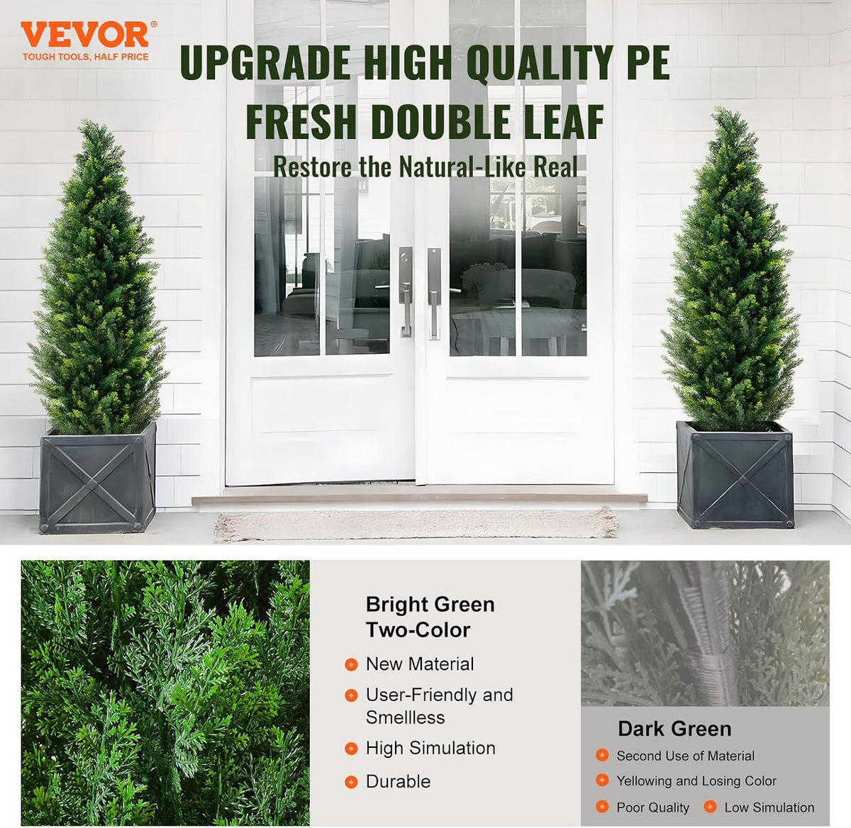 Artificial Cedar Topiary Trees, 48 inch 2 Set Faux Pine Shrubs Plants, Fake Silk Tree Look Real, Easy Assembly for Decor Front Porch Outdoor Patio Garden Balcony Backyard Indoor Office