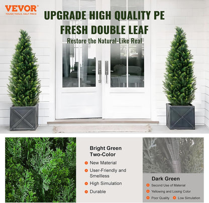 Artificial Cedar Topiary Trees, 48 inch 2 Set Faux Pine Shrubs Plants, Fake Silk Tree Look Real, Easy Assembly for Decor Front Porch Outdoor Patio Garden Balcony Backyard Indoor Office