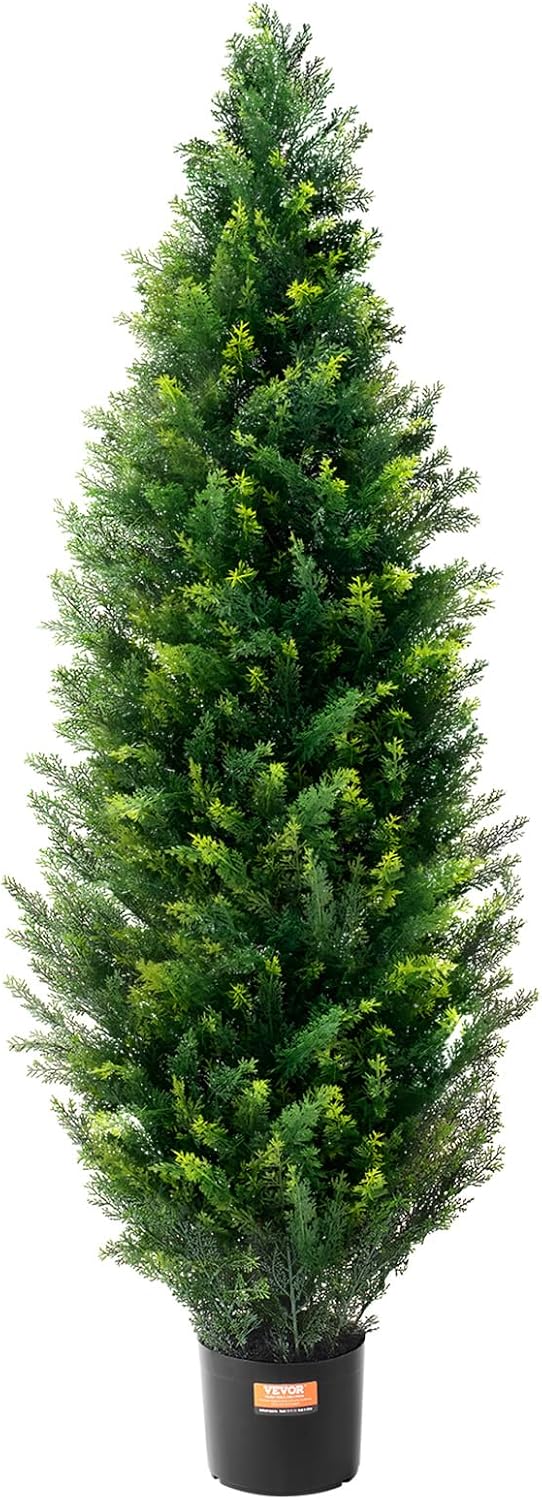 Artificial Cedar Topiary Trees, 48 inch 2 Set Faux Pine Shrubs Plants, Fake Silk Tree Look Real, Easy Assembly for Decor Front Porch Outdoor Patio Garden Balcony Backyard Indoor Office