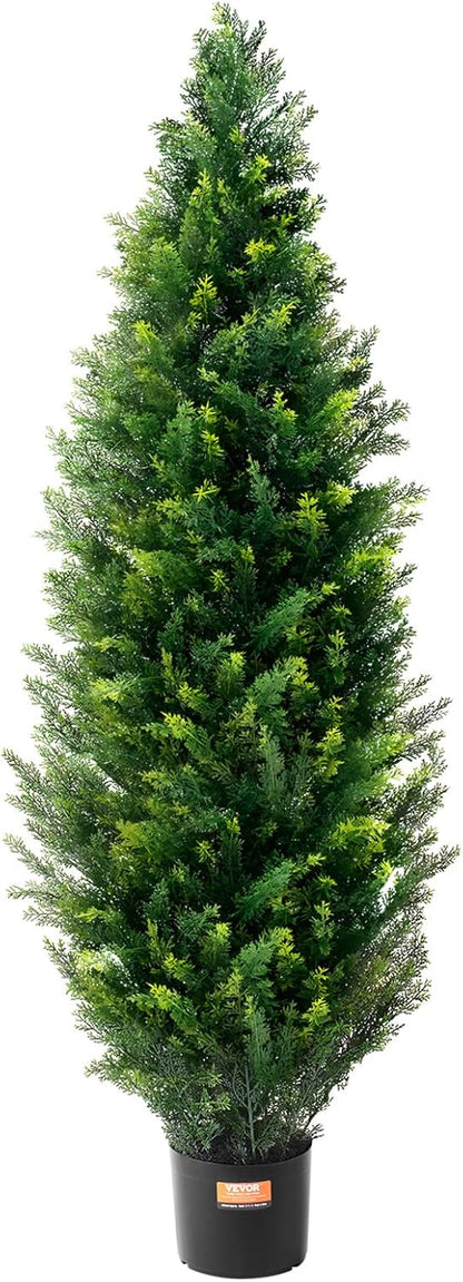 Artificial Cedar Topiary Trees, 48 inch 2 Set Faux Pine Shrubs Plants, Fake Silk Tree Look Real, Easy Assembly for Decor Front Porch Outdoor Patio Garden Balcony Backyard Indoor Office