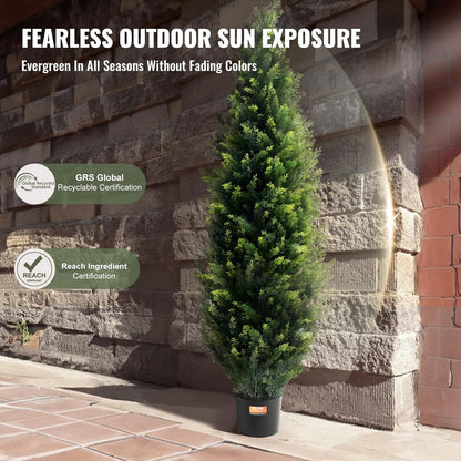 Artificial Cedar Topiary Trees, 48 inch 2 Set Faux Pine Shrubs Plants, Fake Silk Tree Look Real, Easy Assembly for Decor Front Porch Outdoor Patio Garden Balcony Backyard Indoor Office