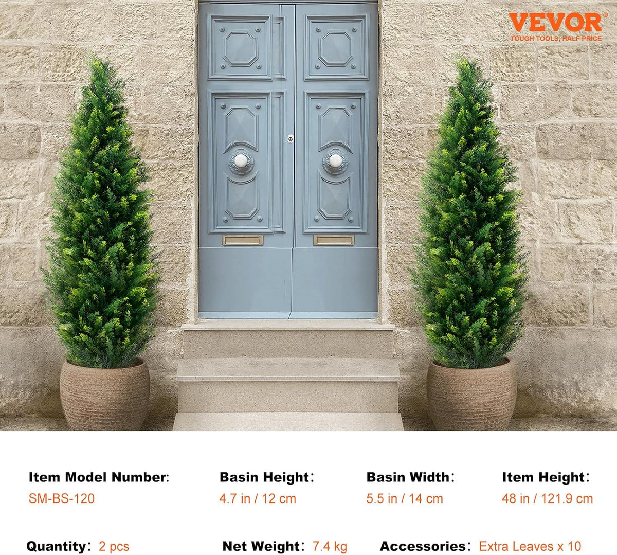 Artificial Cedar Topiary Trees, 48 inch 2 Set Faux Pine Shrubs Plants, Fake Silk Tree Look Real, Easy Assembly for Decor Front Porch Outdoor Patio Garden Balcony Backyard Indoor Office
