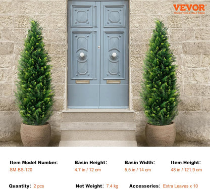 Artificial Cedar Topiary Trees, 48 inch 2 Set Faux Pine Shrubs Plants, Fake Silk Tree Look Real, Easy Assembly for Decor Front Porch Outdoor Patio Garden Balcony Backyard Indoor Office