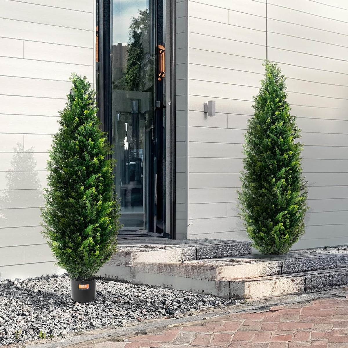 Artificial Cedar Topiary Trees, 48 inch 2 Set Faux Pine Shrubs Plants, Fake Silk Tree Look Real, Easy Assembly for Decor Front Porch Outdoor Patio Garden Balcony Backyard Indoor Office