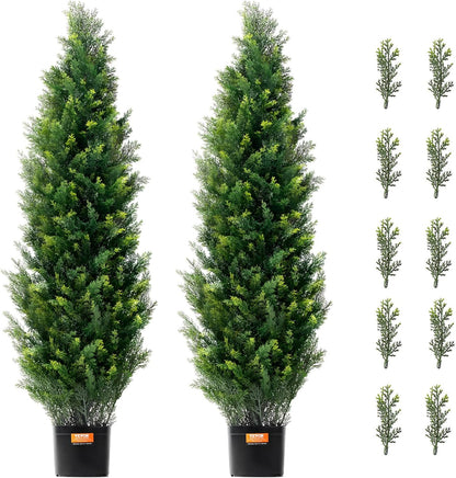 Artificial Cedar Topiary Trees, 48 inch 2 Set Faux Pine Shrubs Plants, Fake Silk Tree Look Real, Easy Assembly for Decor Front Porch Outdoor Patio Garden Balcony Backyard Indoor Office