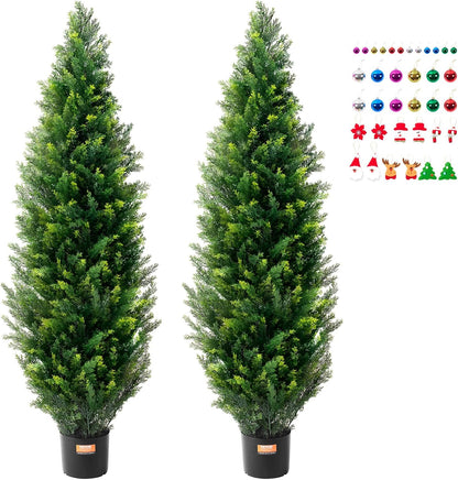 Artificial Cedar Topiary Trees, 48 inch 2 Set Faux Pine Shrubs Plants, Fake Silk Tree Look Real, Easy Assembly for Decor Front Porch Outdoor Patio Garden Balcony Backyard Indoor Office