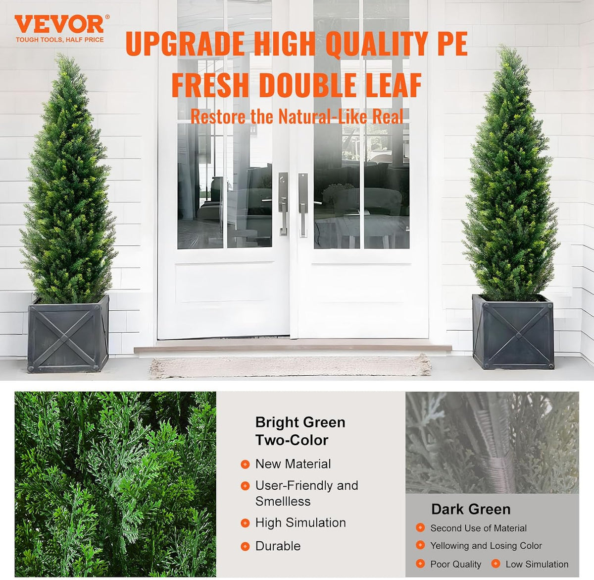 Artificial Cedar Topiary Trees, 48 inch 2 Set Faux Pine Shrubs Plants, Fake Silk Tree Look Real, Easy Assembly for Decor Front Porch Outdoor Patio Garden Balcony Backyard Indoor Office