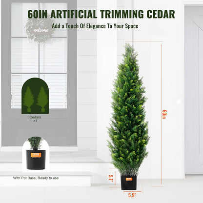 Artificial Cedar Topiary Trees, 48 inch 2 Set Faux Pine Shrubs Plants, Fake Silk Tree Look Real, Easy Assembly for Decor Front Porch Outdoor Patio Garden Balcony Backyard Indoor Office