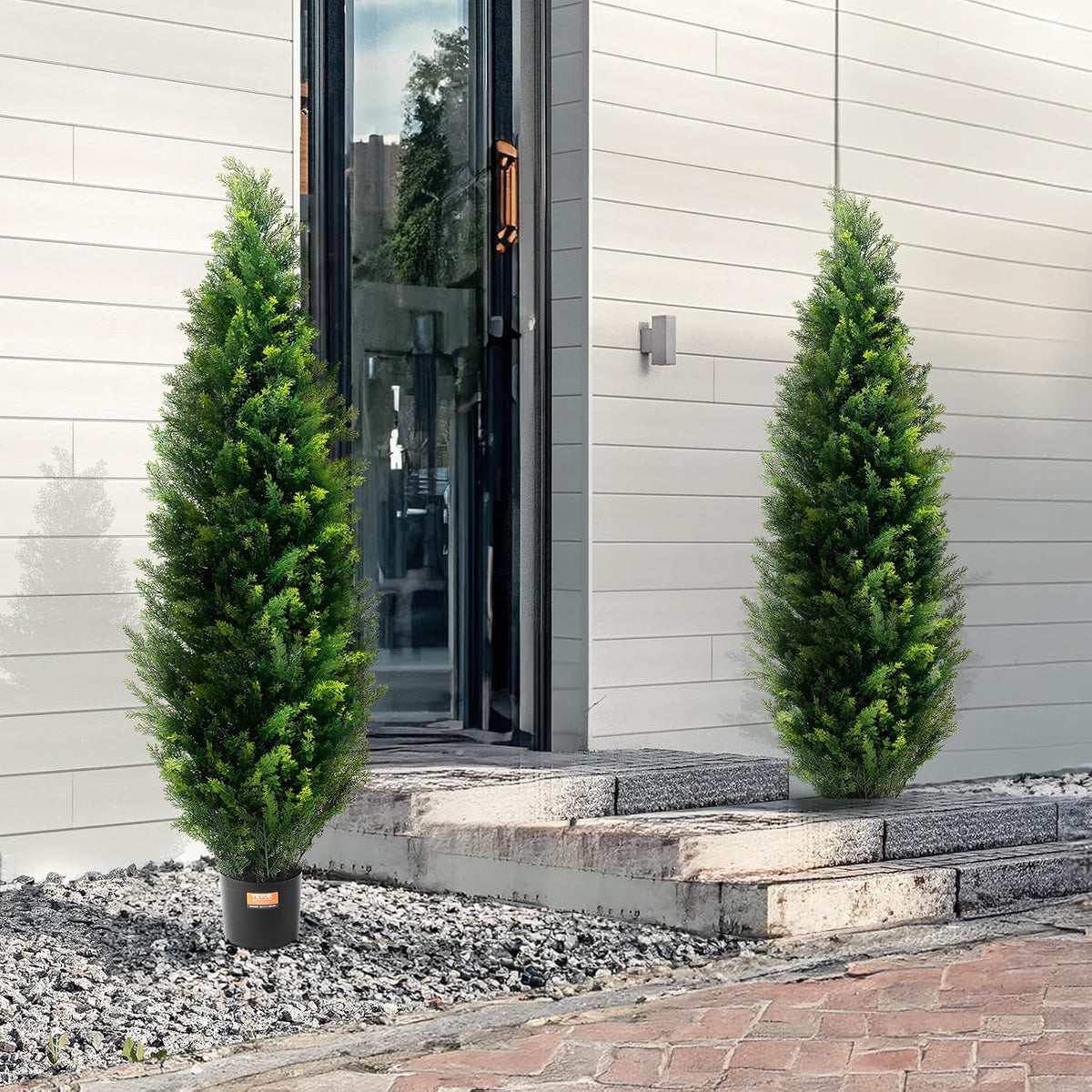 Artificial Cedar Topiary Trees, 48 inch 2 Set Faux Pine Shrubs Plants, Fake Silk Tree Look Real, Easy Assembly for Decor Front Porch Outdoor Patio Garden Balcony Backyard Indoor Office