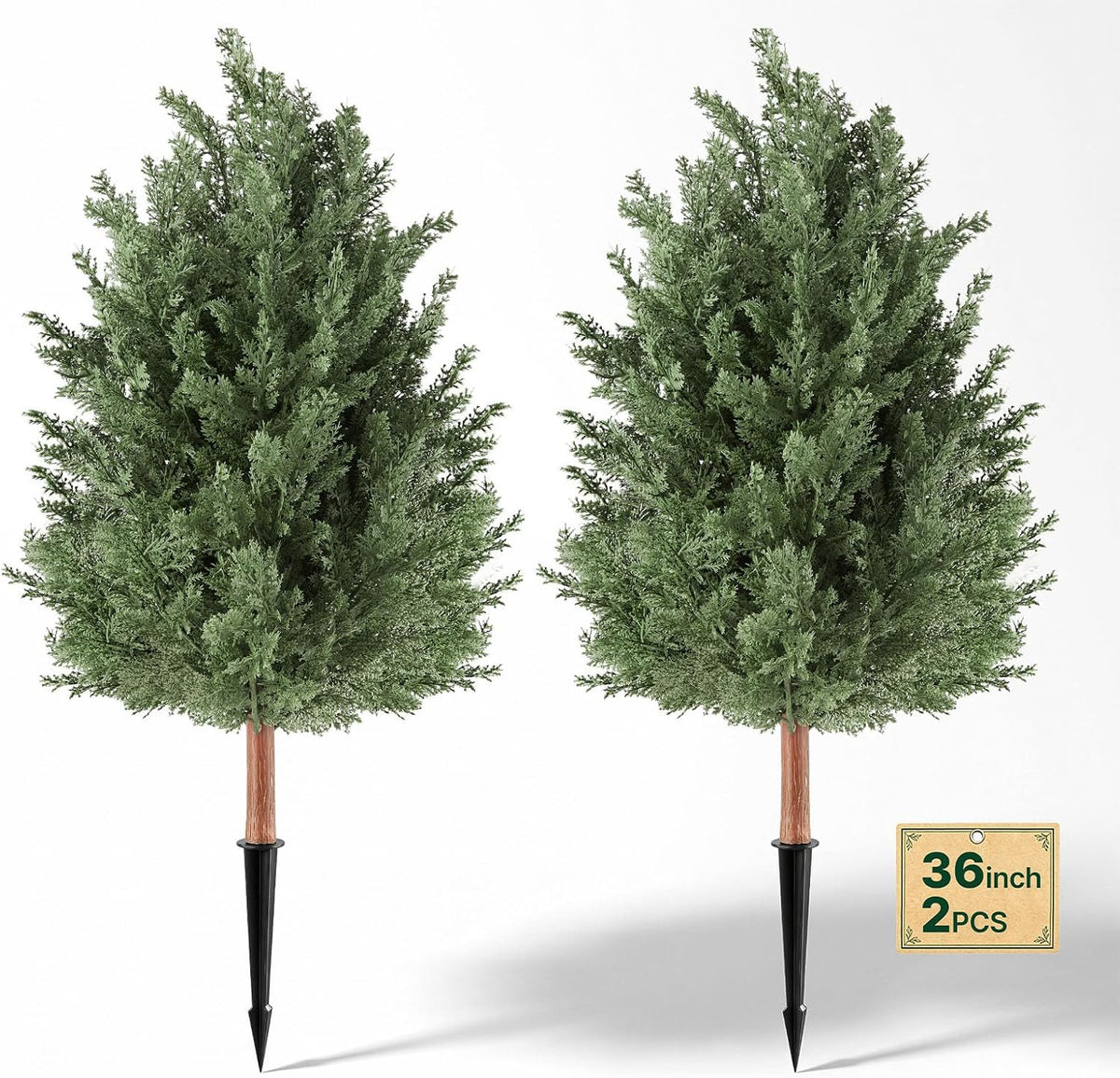 Artificial Cedar Topiary Trees, 48 inch 2 Set Faux Pine Shrubs Plants, Fake Silk Tree Look Real, Easy Assembly for Decor Front Porch Outdoor Patio Garden Balcony Backyard Indoor Office