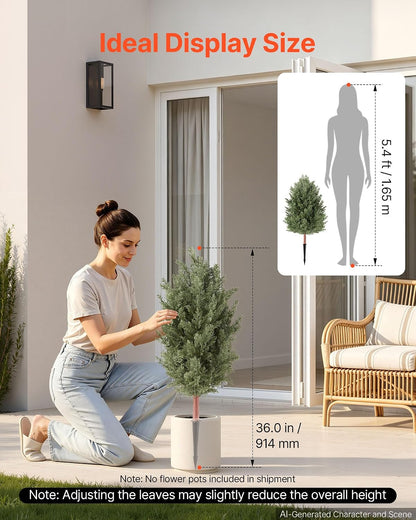 Artificial Cedar Topiary Trees, 48 inch 2 Set Faux Pine Shrubs Plants, Fake Silk Tree Look Real, Easy Assembly for Decor Front Porch Outdoor Patio Garden Balcony Backyard Indoor Office