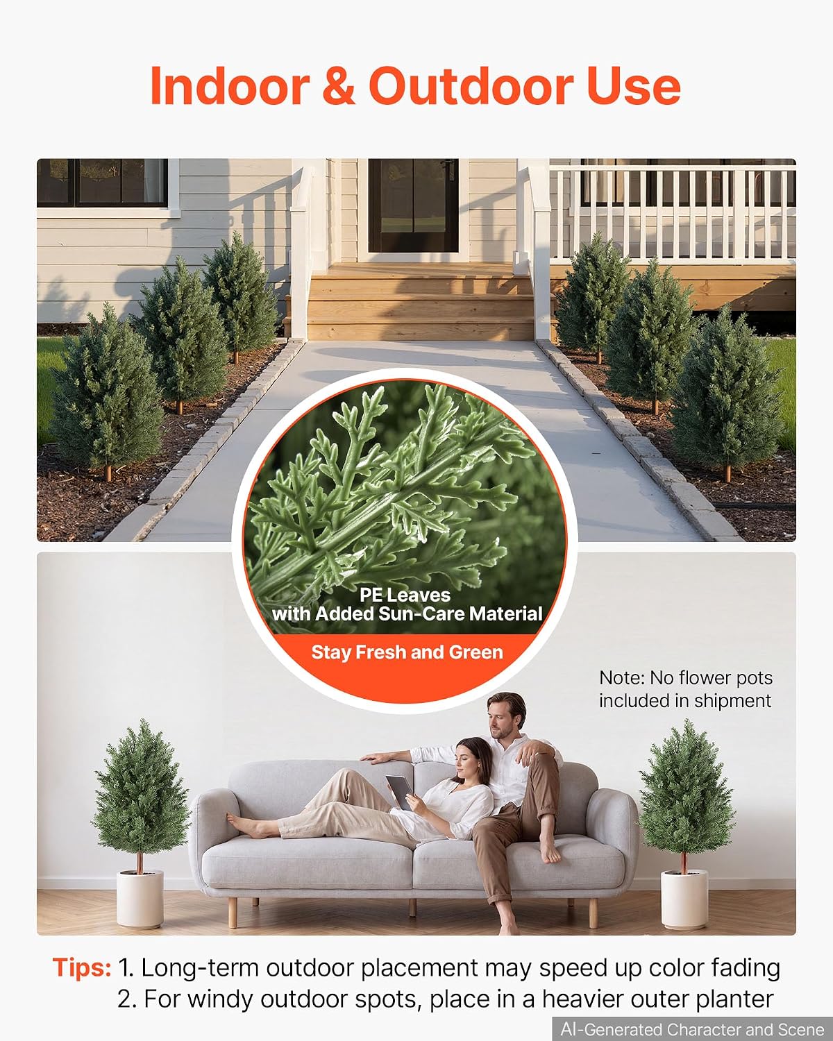 Artificial Cedar Topiary Trees, 48 inch 2 Set Faux Pine Shrubs Plants, Fake Silk Tree Look Real, Easy Assembly for Decor Front Porch Outdoor Patio Garden Balcony Backyard Indoor Office