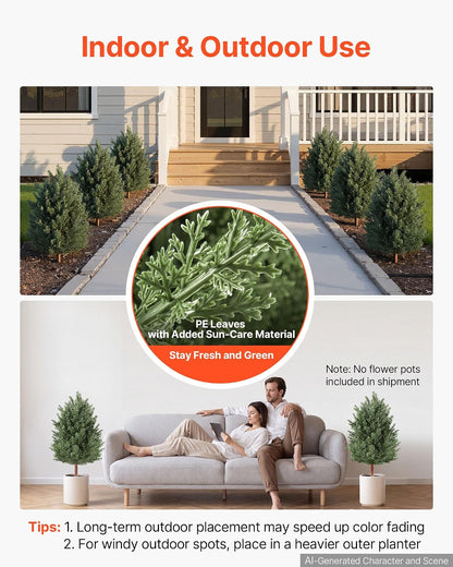 Artificial Cedar Topiary Trees, 48 inch 2 Set Faux Pine Shrubs Plants, Fake Silk Tree Look Real, Easy Assembly for Decor Front Porch Outdoor Patio Garden Balcony Backyard Indoor Office
