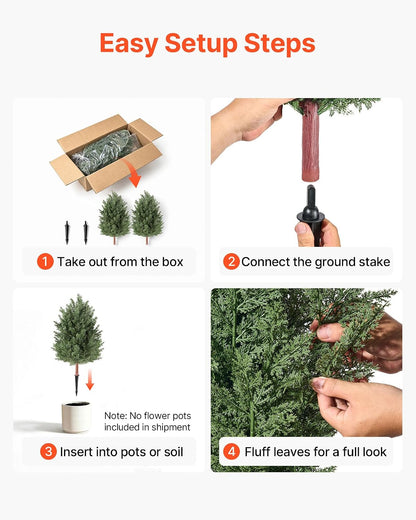 Artificial Cedar Topiary Trees, 48 inch 2 Set Faux Pine Shrubs Plants, Fake Silk Tree Look Real, Easy Assembly for Decor Front Porch Outdoor Patio Garden Balcony Backyard Indoor Office