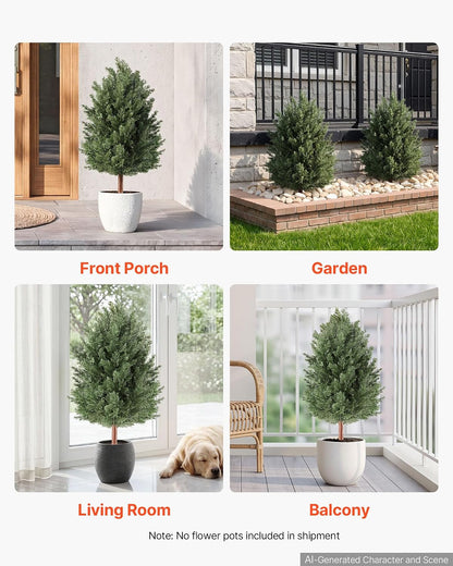 Artificial Cedar Topiary Trees, 48 inch 2 Set Faux Pine Shrubs Plants, Fake Silk Tree Look Real, Easy Assembly for Decor Front Porch Outdoor Patio Garden Balcony Backyard Indoor Office