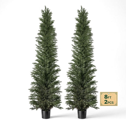 Artificial Cedar Topiary Trees, 48 inch 2 Set Faux Pine Shrubs Plants, Fake Silk Tree Look Real, Easy Assembly for Decor Front Porch Outdoor Patio Garden Balcony Backyard Indoor Office