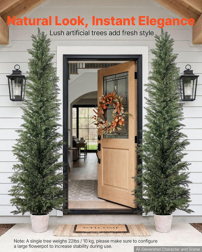Artificial Cedar Topiary Trees, 48 inch 2 Set Faux Pine Shrubs Plants, Fake Silk Tree Look Real, Easy Assembly for Decor Front Porch Outdoor Patio Garden Balcony Backyard Indoor Office