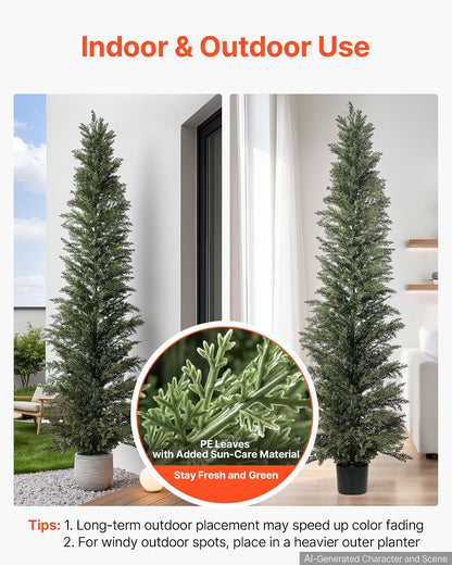 Artificial Cedar Topiary Trees, 48 inch 2 Set Faux Pine Shrubs Plants, Fake Silk Tree Look Real, Easy Assembly for Decor Front Porch Outdoor Patio Garden Balcony Backyard Indoor Office