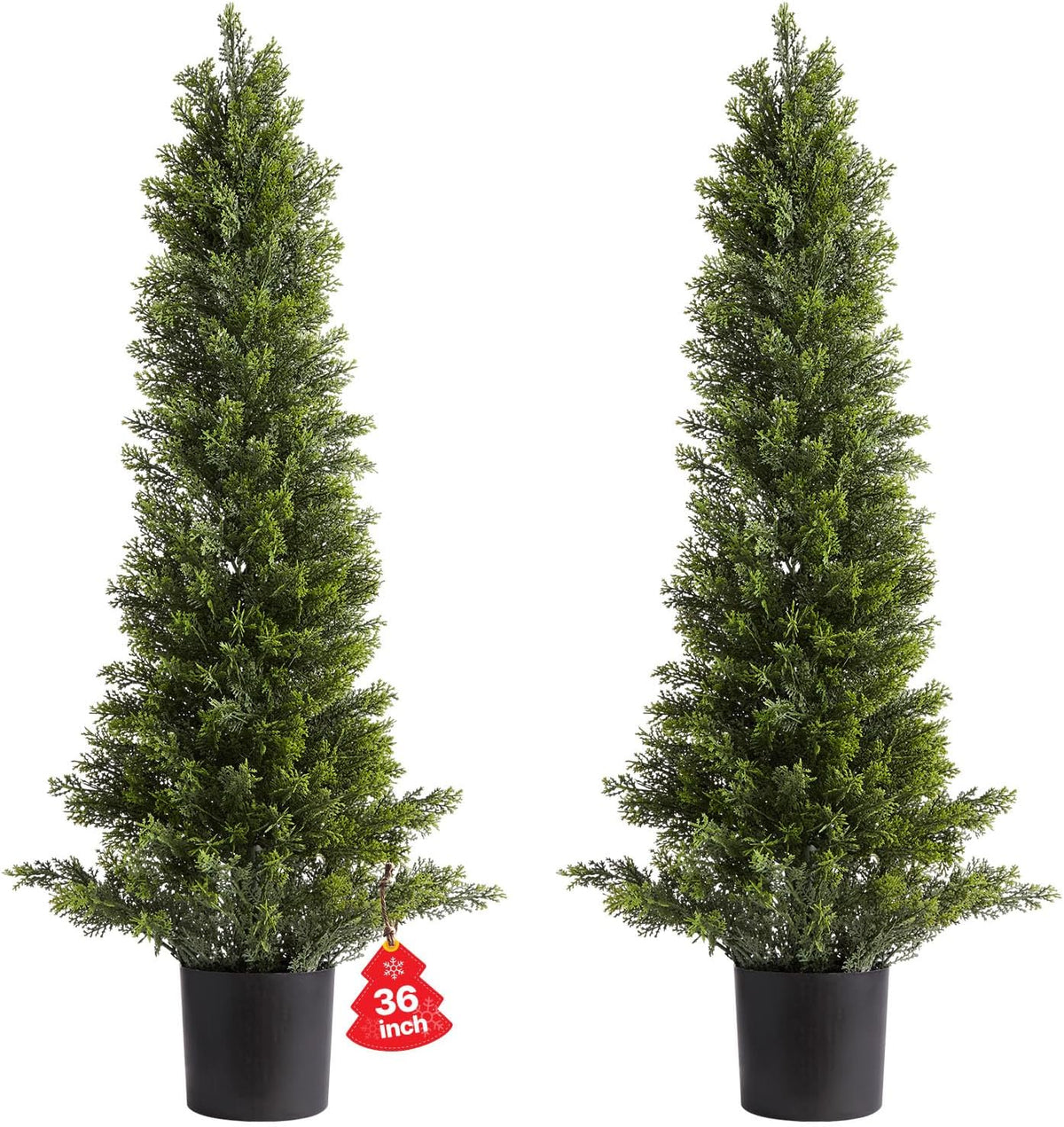 Artificial Cedar Topiary Trees, 48 inch 2 Set Faux Pine Shrubs Plants, Fake Silk Tree Look Real, Easy Assembly for Decor Front Porch Outdoor Patio Garden Balcony Backyard Indoor Office