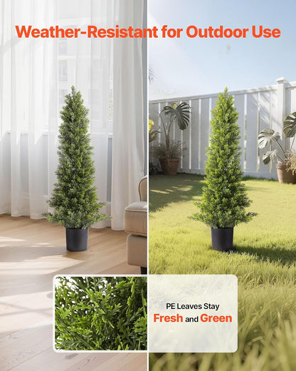 Artificial Cedar Topiary Trees, 48 inch 2 Set Faux Pine Shrubs Plants, Fake Silk Tree Look Real, Easy Assembly for Decor Front Porch Outdoor Patio Garden Balcony Backyard Indoor Office
