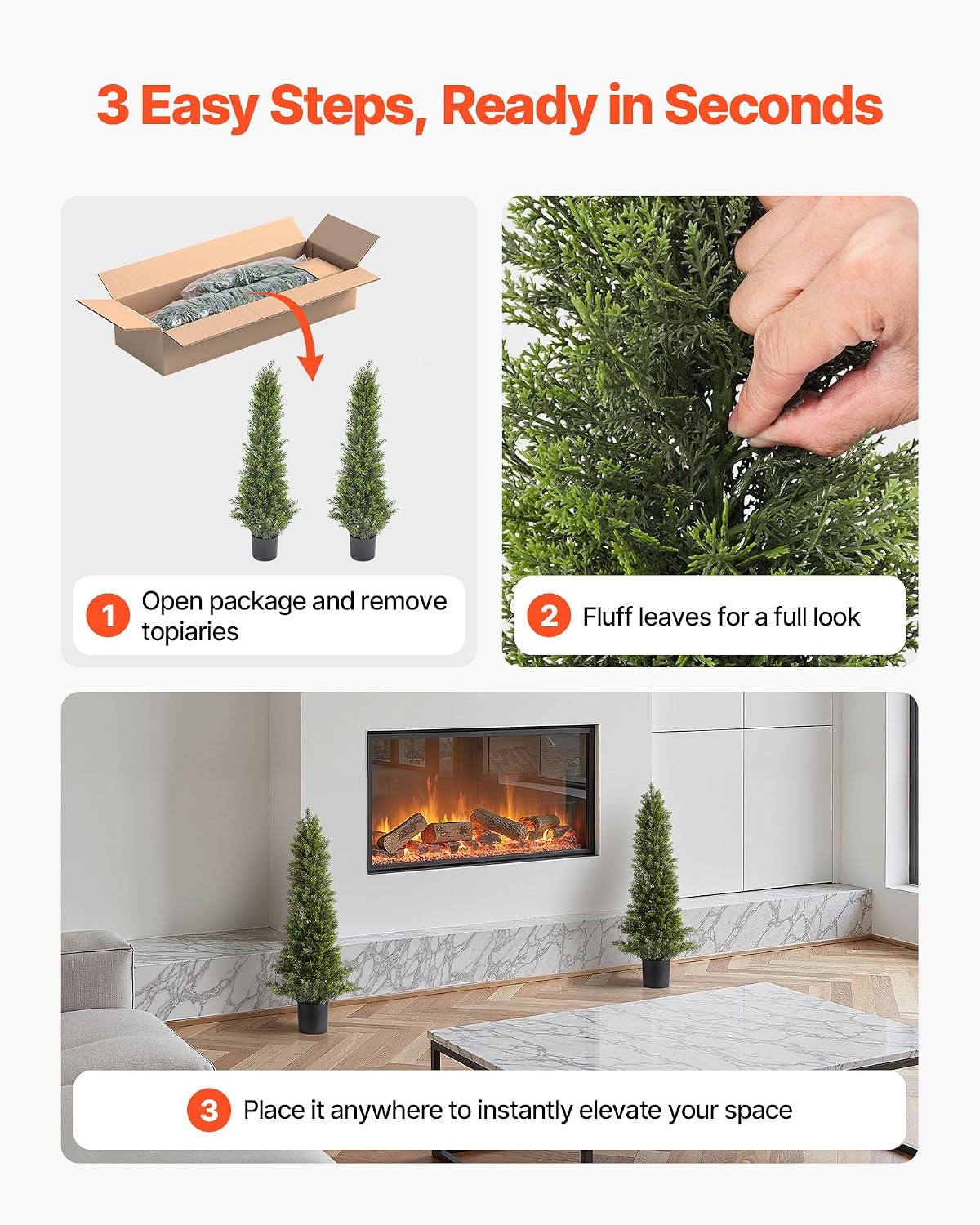 Artificial Cedar Topiary Trees, 48 inch 2 Set Faux Pine Shrubs Plants, Fake Silk Tree Look Real, Easy Assembly for Decor Front Porch Outdoor Patio Garden Balcony Backyard Indoor Office