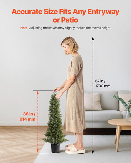 Artificial Cedar Topiary Trees, 48 inch 2 Set Faux Pine Shrubs Plants, Fake Silk Tree Look Real, Easy Assembly for Decor Front Porch Outdoor Patio Garden Balcony Backyard Indoor Office