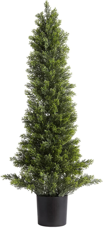 Artificial Cedar Topiary Trees, 48 inch 2 Set Faux Pine Shrubs Plants, Fake Silk Tree Look Real, Easy Assembly for Decor Front Porch Outdoor Patio Garden Balcony Backyard Indoor Office