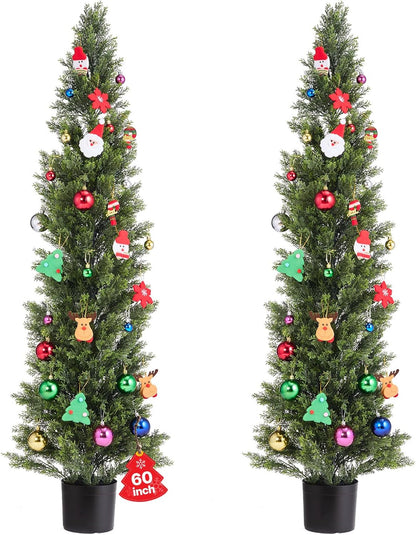 Artificial Cedar Topiary Trees, 48 inch 2 Set Faux Pine Shrubs Plants, Fake Silk Tree Look Real, Easy Assembly for Decor Front Porch Outdoor Patio Garden Balcony Backyard Indoor Office