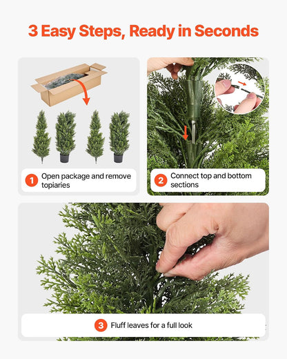 Artificial Cedar Topiary Trees, 48 inch 2 Set Faux Pine Shrubs Plants, Fake Silk Tree Look Real, Easy Assembly for Decor Front Porch Outdoor Patio Garden Balcony Backyard Indoor Office
