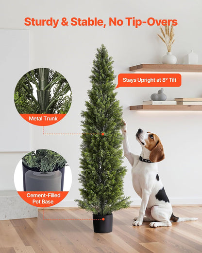 Artificial Cedar Topiary Trees, 48 inch 2 Set Faux Pine Shrubs Plants, Fake Silk Tree Look Real, Easy Assembly for Decor Front Porch Outdoor Patio Garden Balcony Backyard Indoor Office