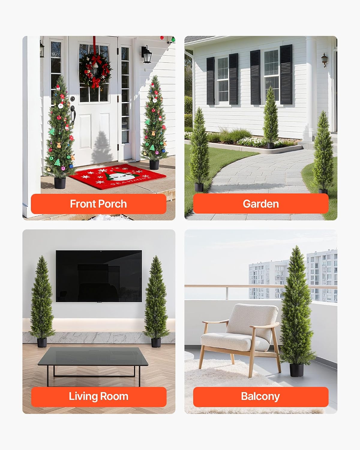 Artificial Cedar Topiary Trees, 48 inch 2 Set Faux Pine Shrubs Plants, Fake Silk Tree Look Real, Easy Assembly for Decor Front Porch Outdoor Patio Garden Balcony Backyard Indoor Office