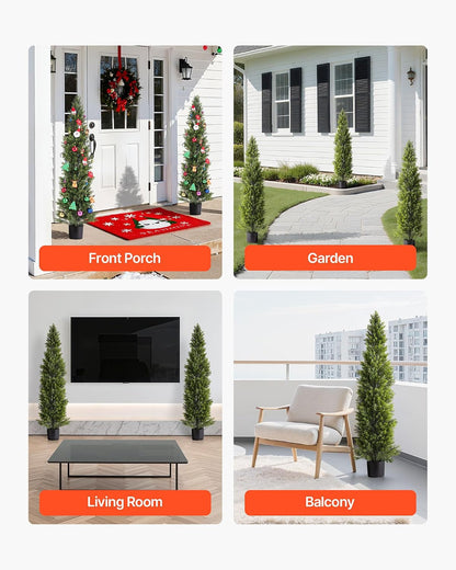 Artificial Cedar Topiary Trees, 48 inch 2 Set Faux Pine Shrubs Plants, Fake Silk Tree Look Real, Easy Assembly for Decor Front Porch Outdoor Patio Garden Balcony Backyard Indoor Office