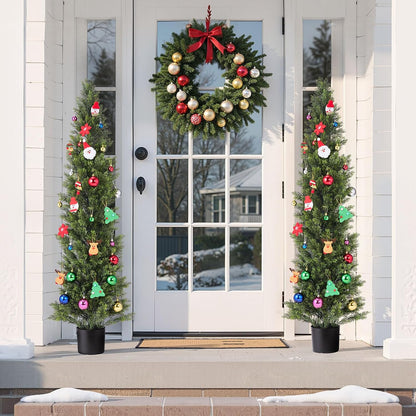 Artificial Cedar Topiary Trees, 48 inch 2 Set Faux Pine Shrubs Plants, Fake Silk Tree Look Real, Easy Assembly for Decor Front Porch Outdoor Patio Garden Balcony Backyard Indoor Office