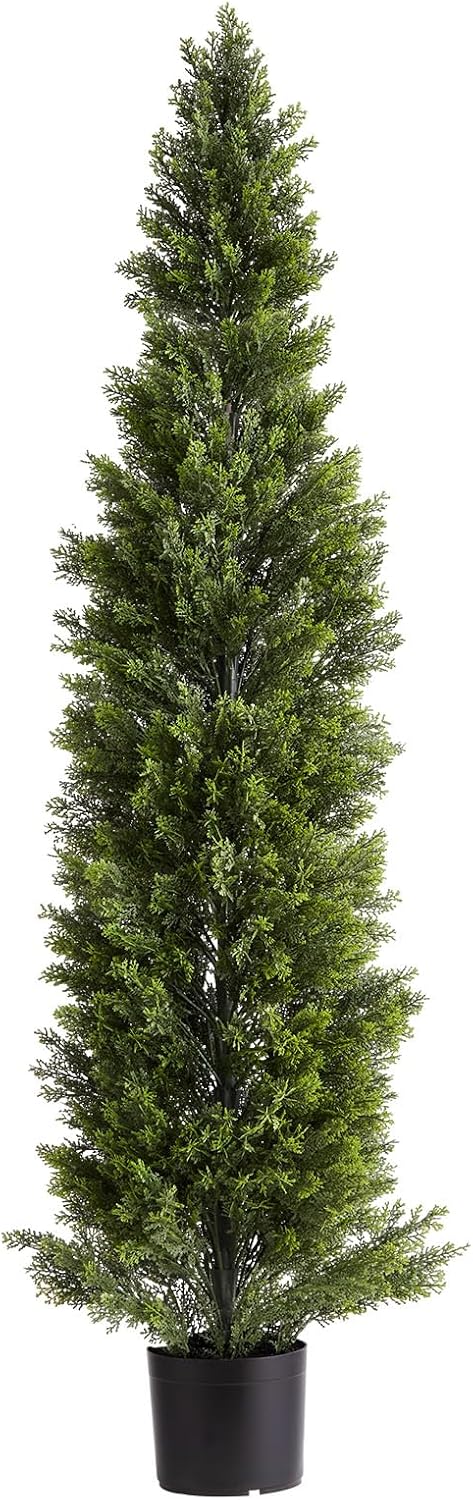 Artificial Cedar Topiary Trees, 48 inch 2 Set Faux Pine Shrubs Plants, Fake Silk Tree Look Real, Easy Assembly for Decor Front Porch Outdoor Patio Garden Balcony Backyard Indoor Office