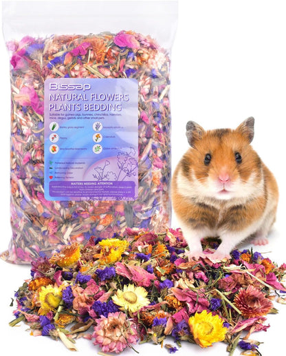 Natural Flower & Herb Hamster Bedding 300g/10.5oz, Small Animal Flower Habitat Decor for Syrian Dwarf Hamster Gerbil Chinchilla Mice Degu and Other Small Pet Flower Bedding Odor Control Forage