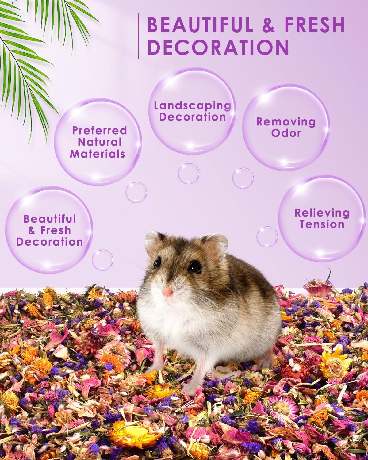 Natural Flower & Herb Hamster Bedding 300g/10.5oz, Small Animal Flower Habitat Decor for Syrian Dwarf Hamster Gerbil Chinchilla Mice Degu and Other Small Pet Flower Bedding Odor Control Forage