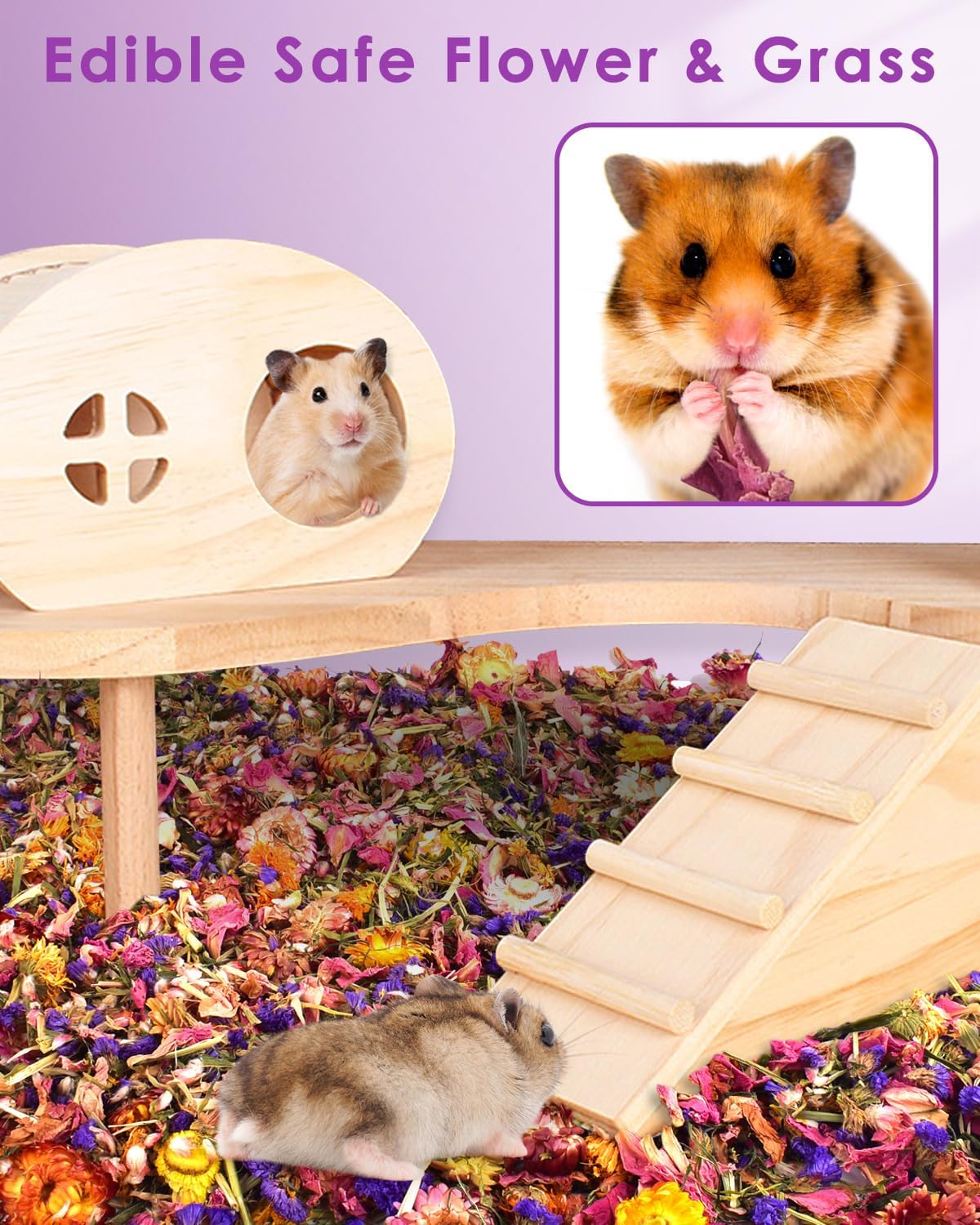 Natural Flower & Herb Hamster Bedding 300g/10.5oz, Small Animal Flower Habitat Decor for Syrian Dwarf Hamster Gerbil Chinchilla Mice Degu and Other Small Pet Flower Bedding Odor Control Forage