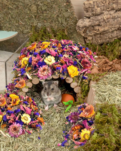 Natural Flower & Herb Hamster Bedding 300g/10.5oz, Small Animal Flower Habitat Decor for Syrian Dwarf Hamster Gerbil Chinchilla Mice Degu and Other Small Pet Flower Bedding Odor Control Forage