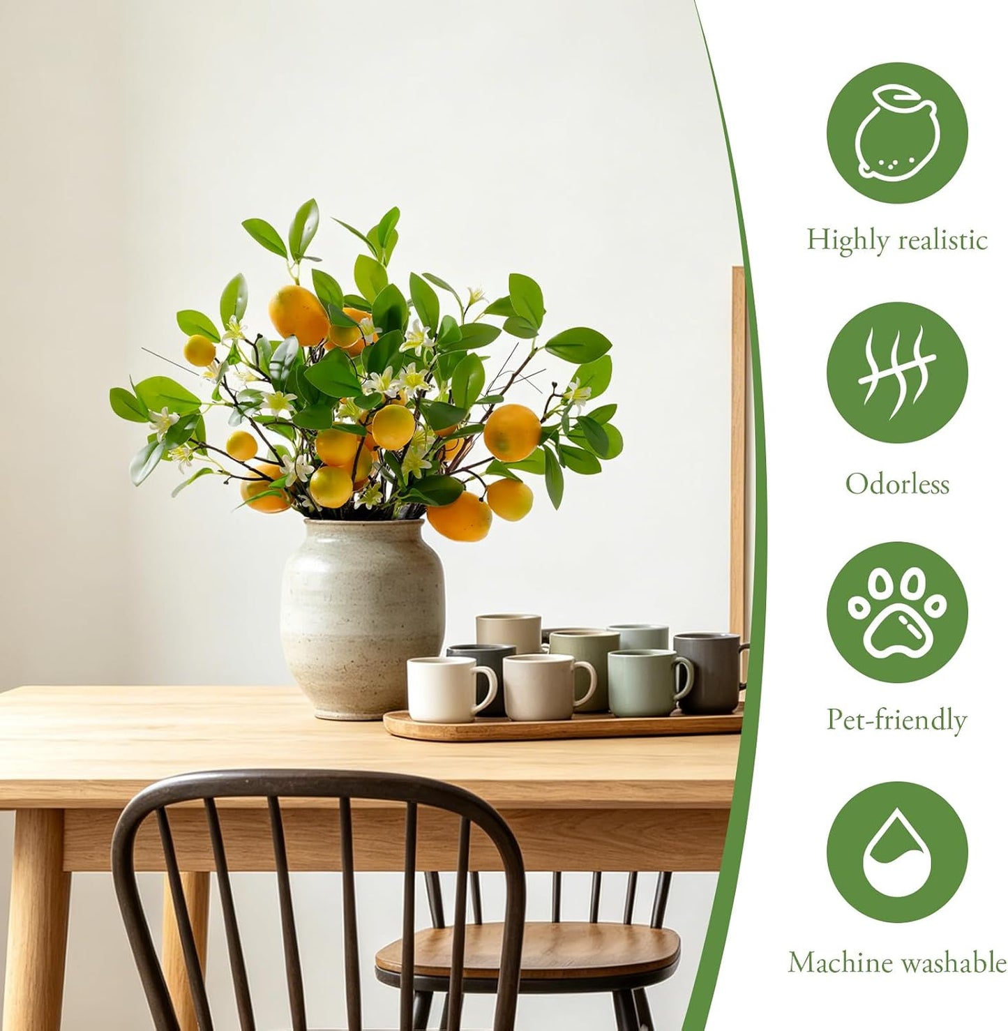 2 Packs Artificial Lemon Branches, Faux Lemon Stems with 16 Lifelike Lemons, Bendable Fake Fruit Branches for Vase, Lemon Kitchen Decor, Farmhouse Home Centerpiece Summer Decoration
