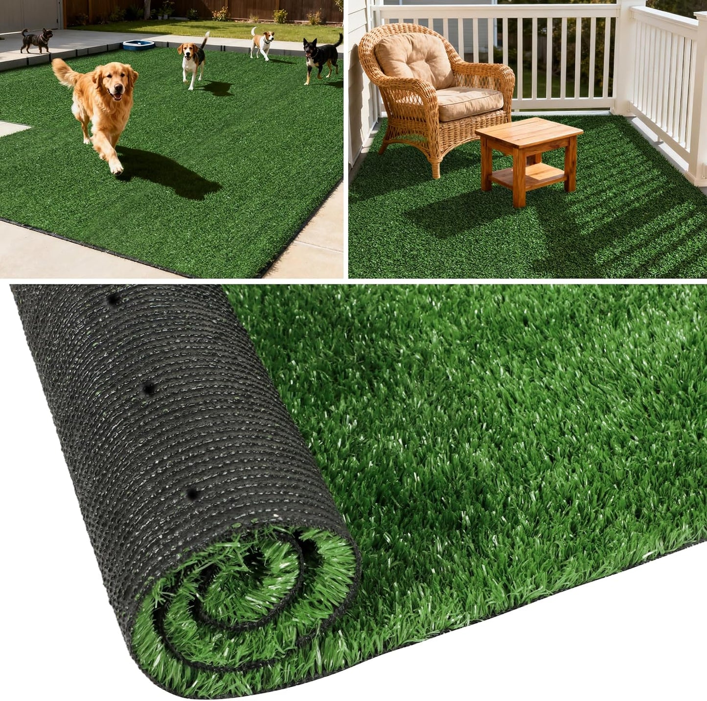 Artificial Grass Outdoor Rug - 5FT x 8FT Fake Grass for Dogs - Patio Balcony Turf Mat - 20mm Pile Height with Drain Hole