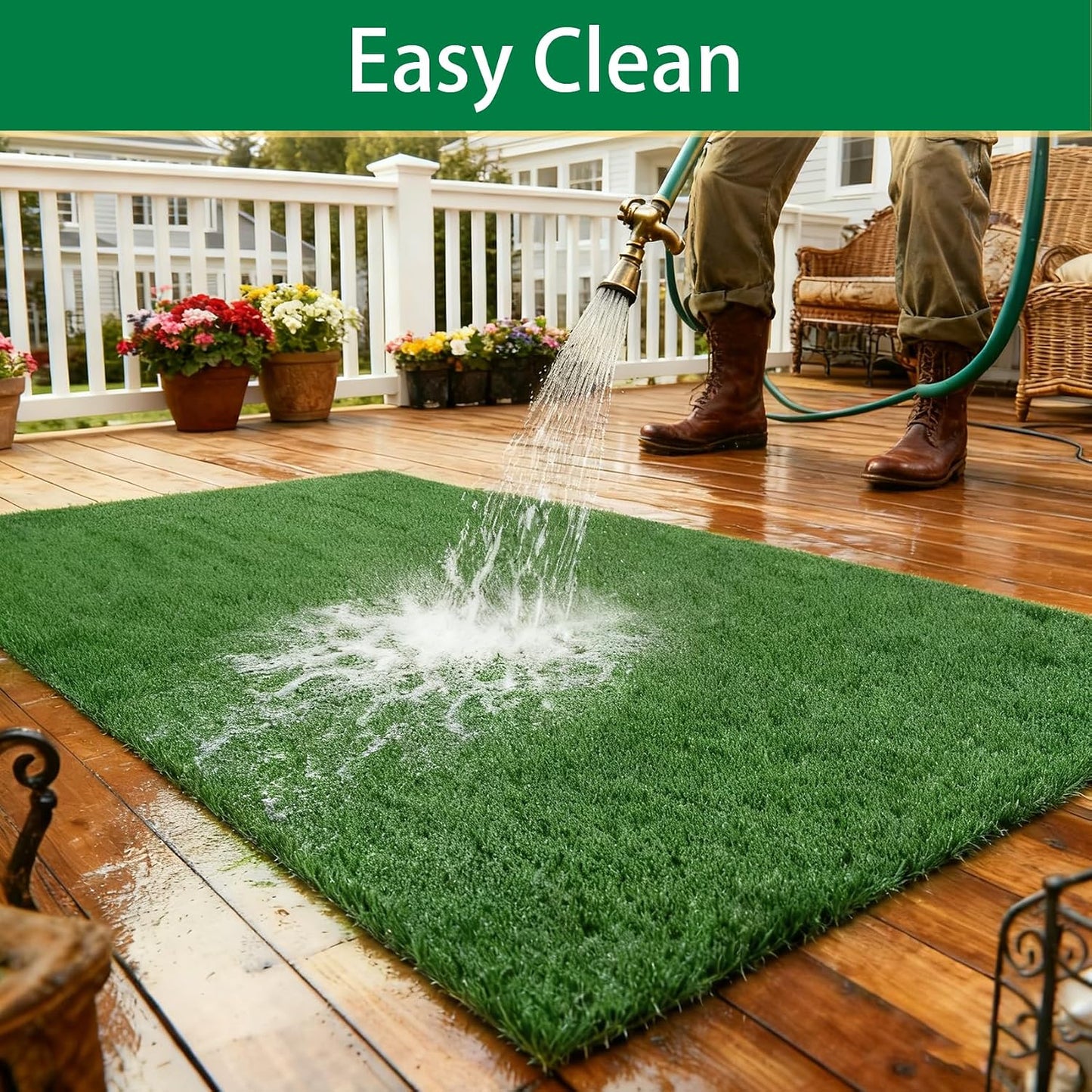 Artificial Grass Outdoor Rug - 5FT x 8FT Fake Grass for Dogs - Patio Balcony Turf Mat - 20mm Pile Height with Drain Hole